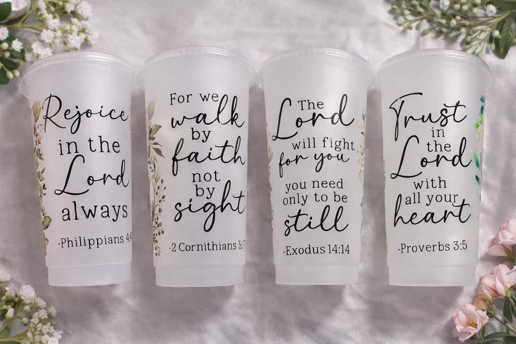 24oz Christian Cold Cup | Bible Verse Tumbler | Faith Based Aesthetic Cup